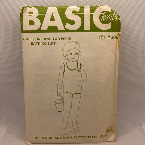Basic Knits 306 Sewing Pattern Girls One & Two Piece Bathing Suit Size 2-6 Uncut - Picture 8 of 8